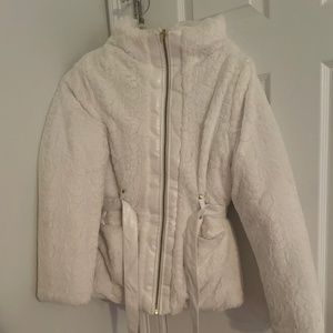 BCX GIRLS WHITE FAUX FUR COAT